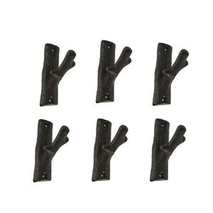 Brown Cast Iron Rustic Tree Branch Wall Hook Set of 6 Small